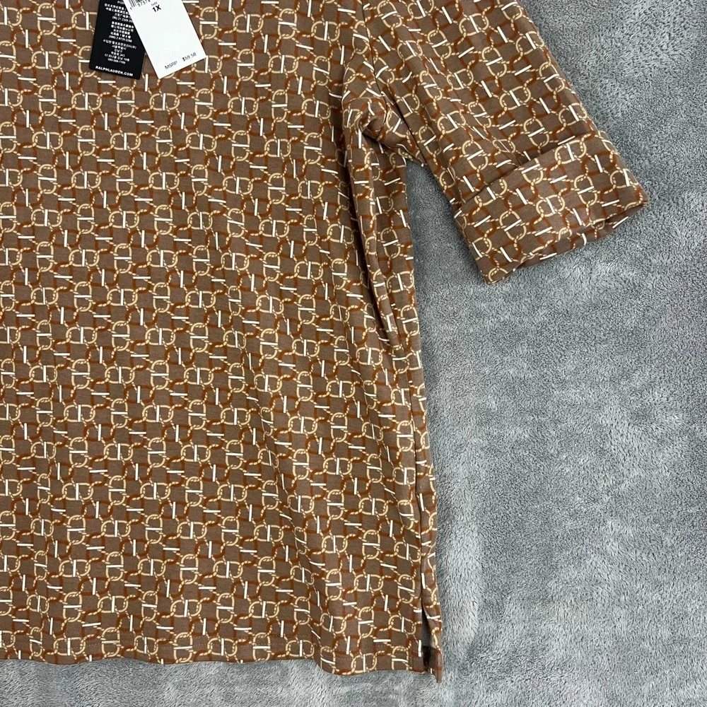 Ralph Lauren Black Label Geo-Print Stretch Cotton Boatneck Tee Womens 1X NWT - Picture 5 of 12